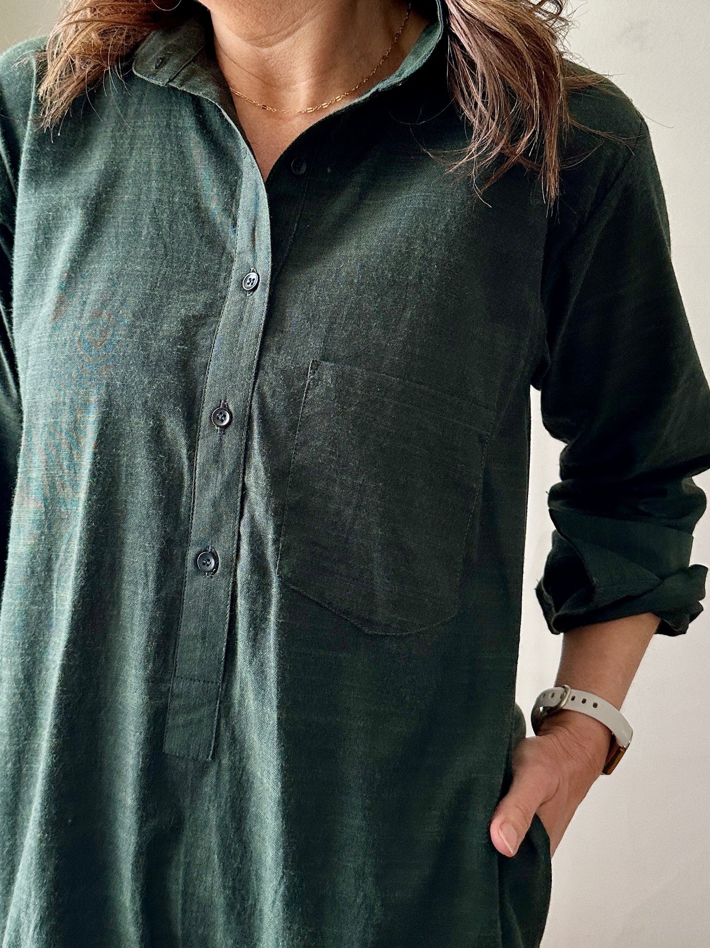 Linen Shirt Dress with Bottom Ruffle
