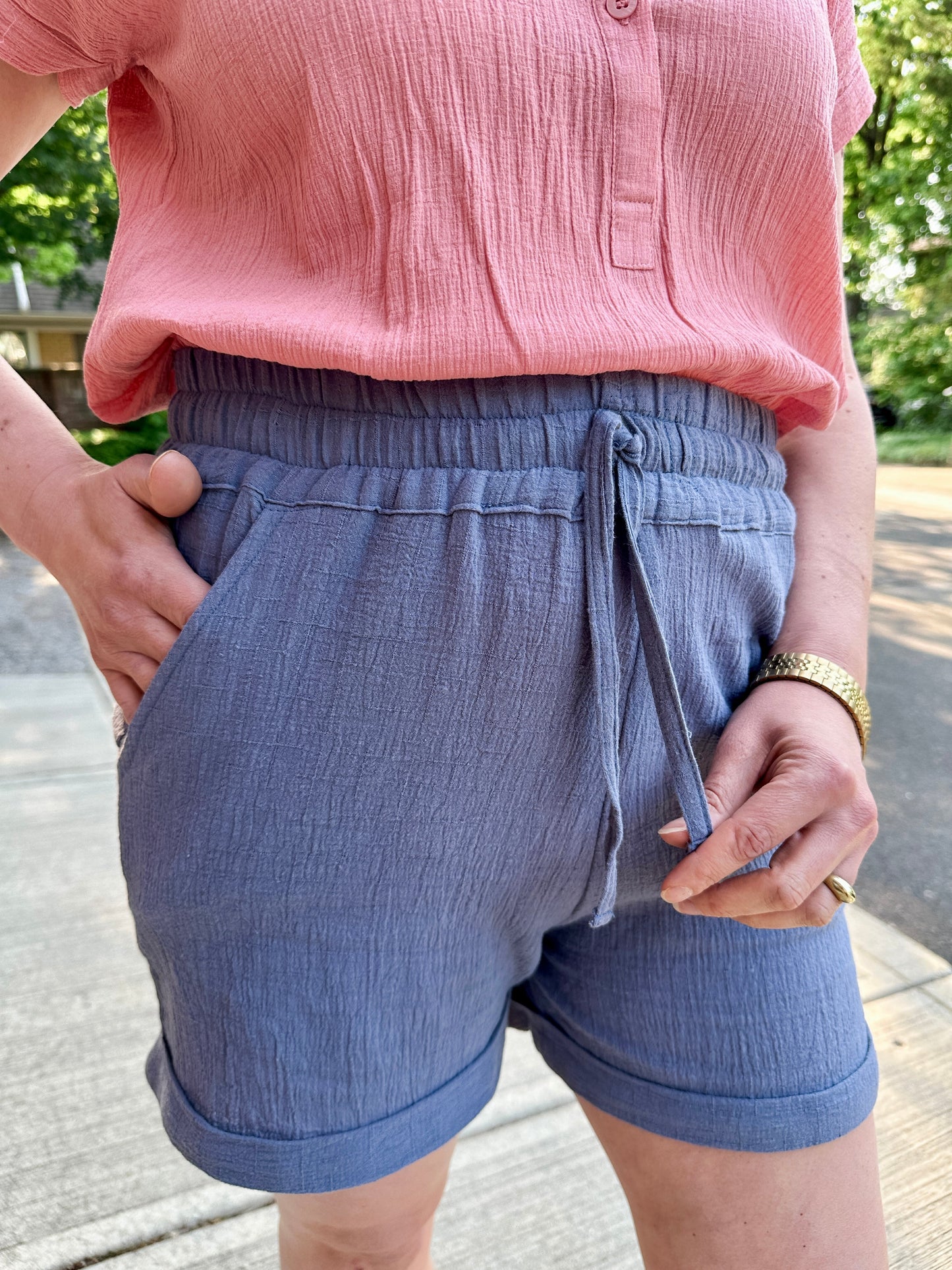 Crinkle Cotton Gauze Pull-On Short