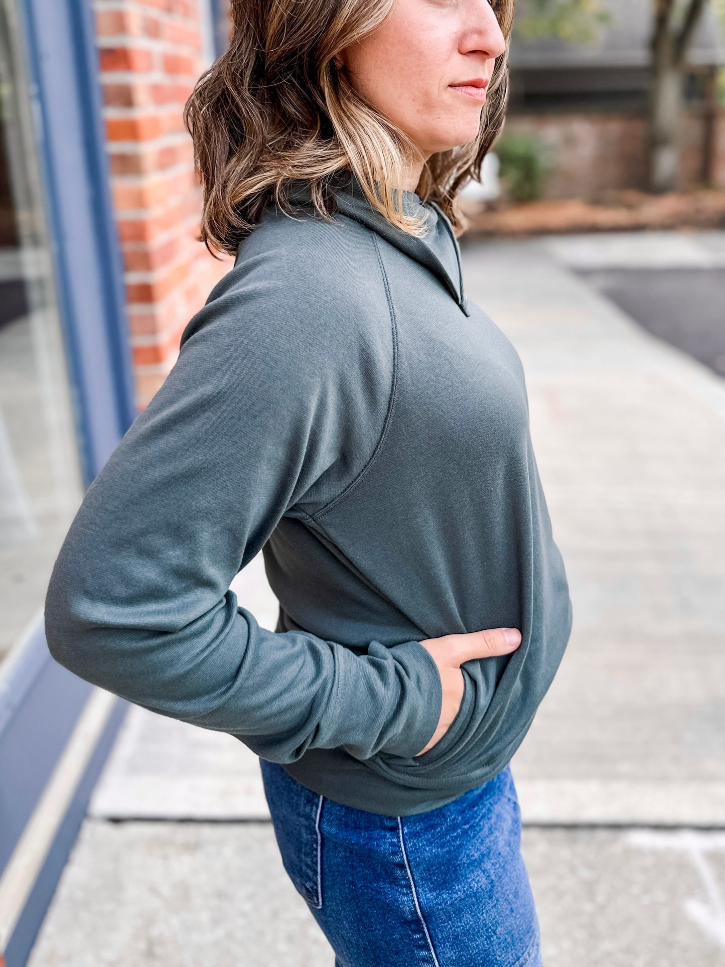 Fold Over Snap Mock Neck