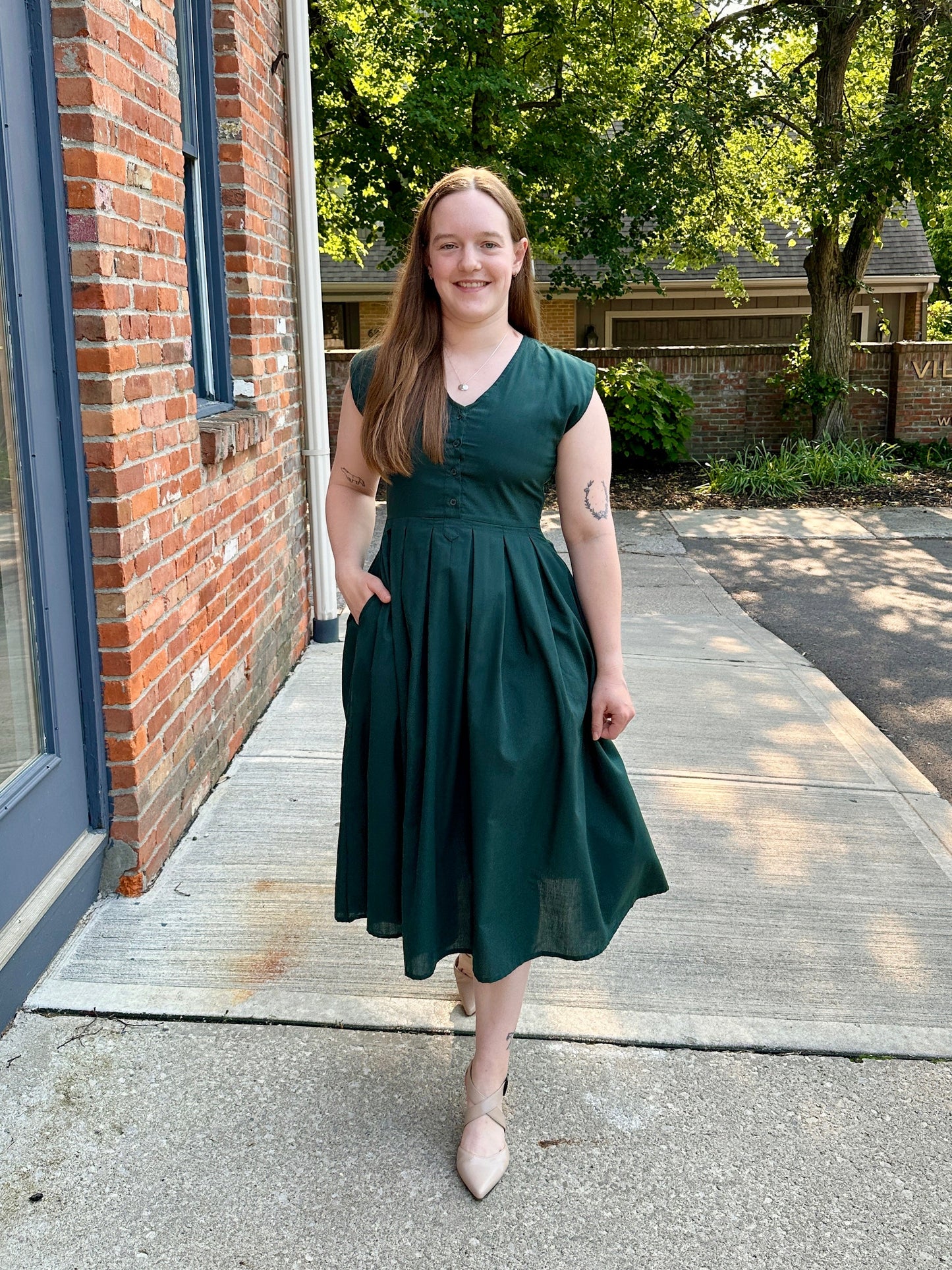 Jewel Button-Front Midi Dress