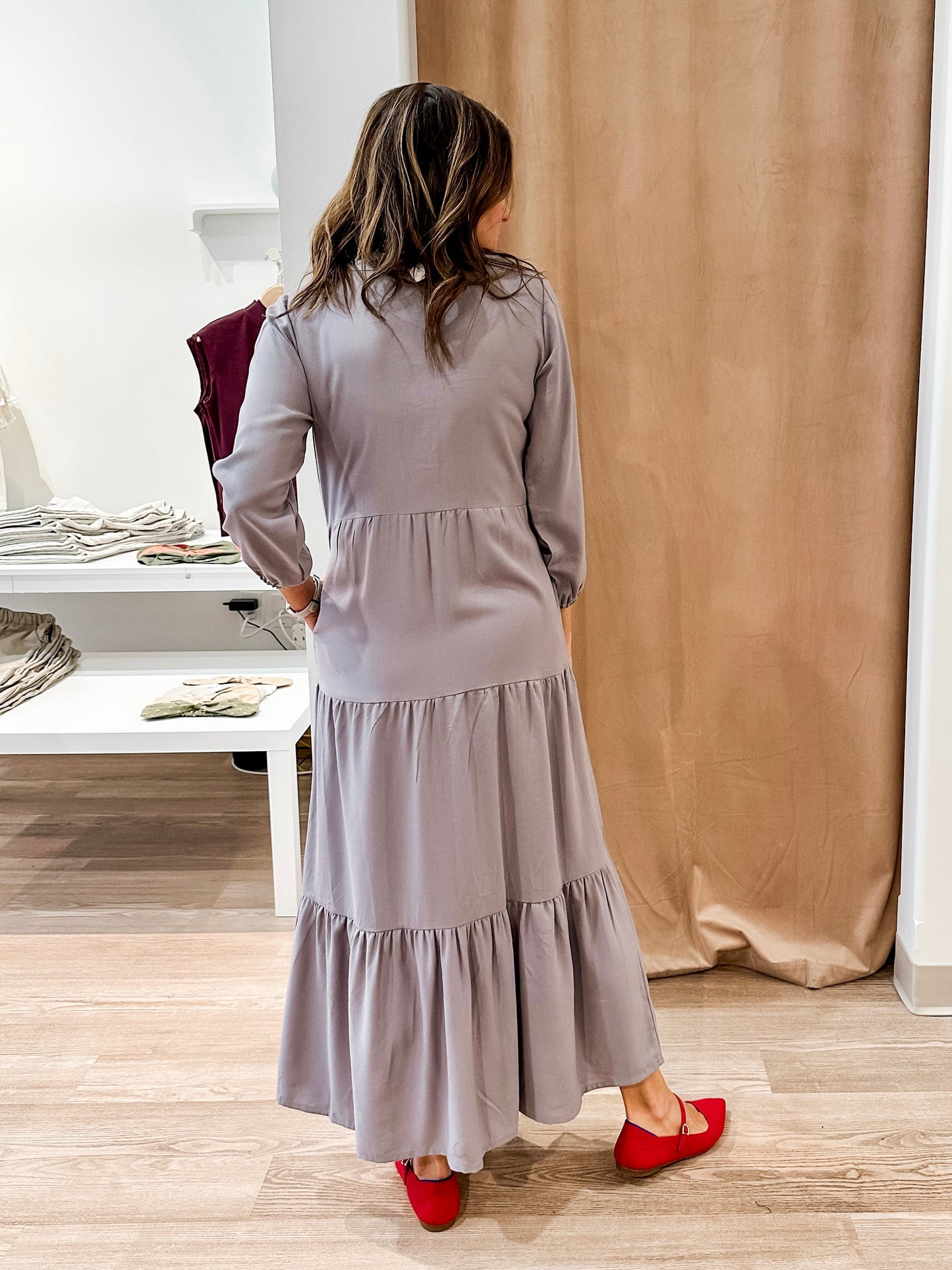 Button Front Tiered Dress