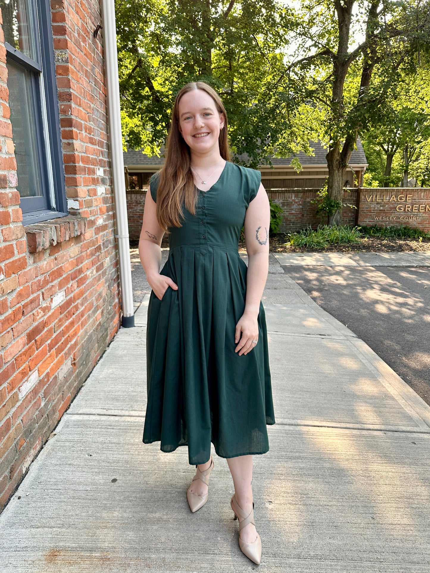 Jewel Button-Front Midi Dress