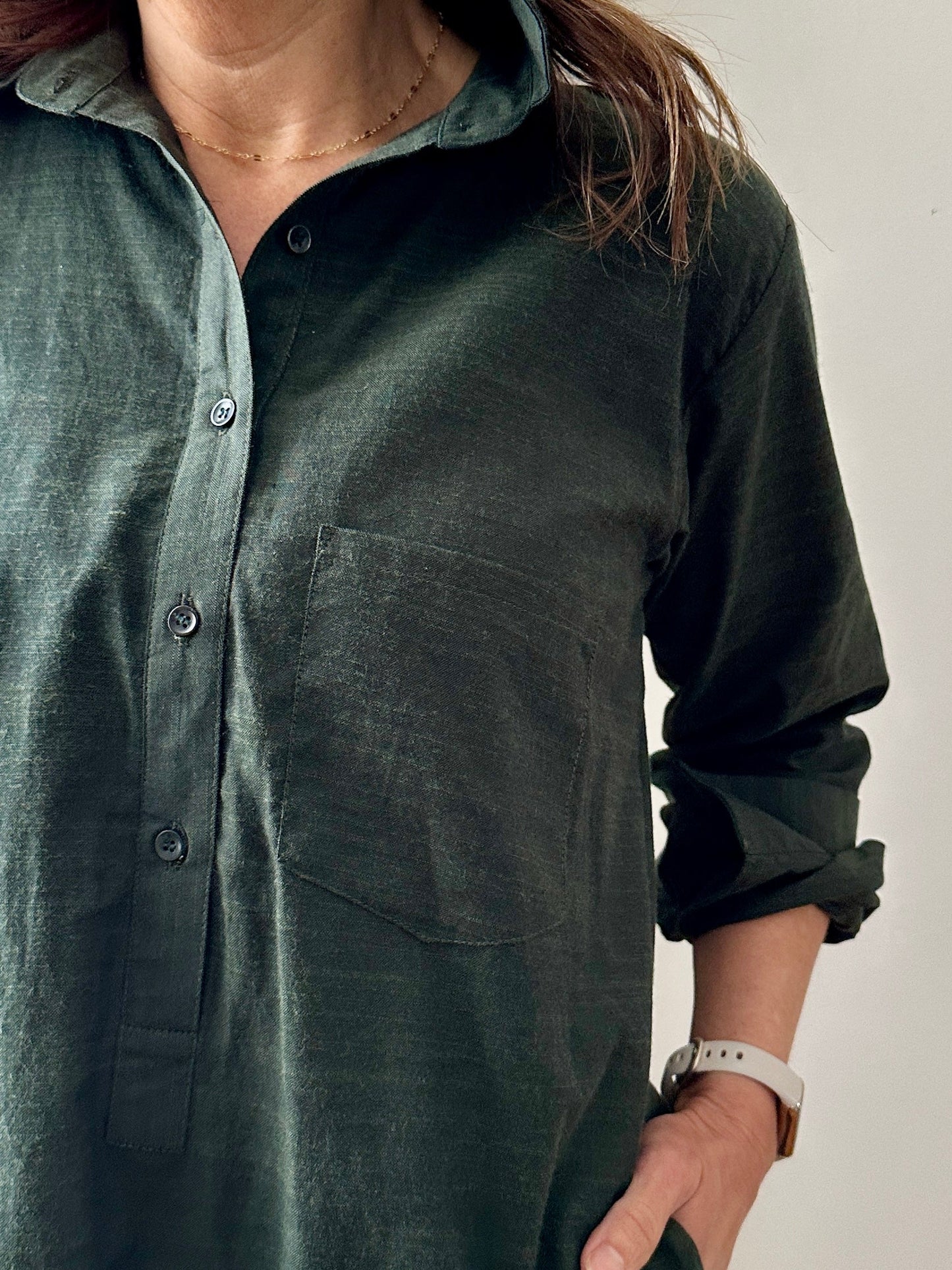 Linen Shirt Dress with Bottom Ruffle