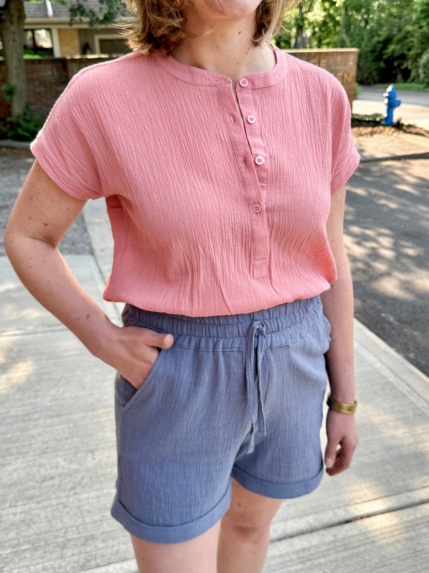 Crinkle Cotton Gauze Pull-On Short