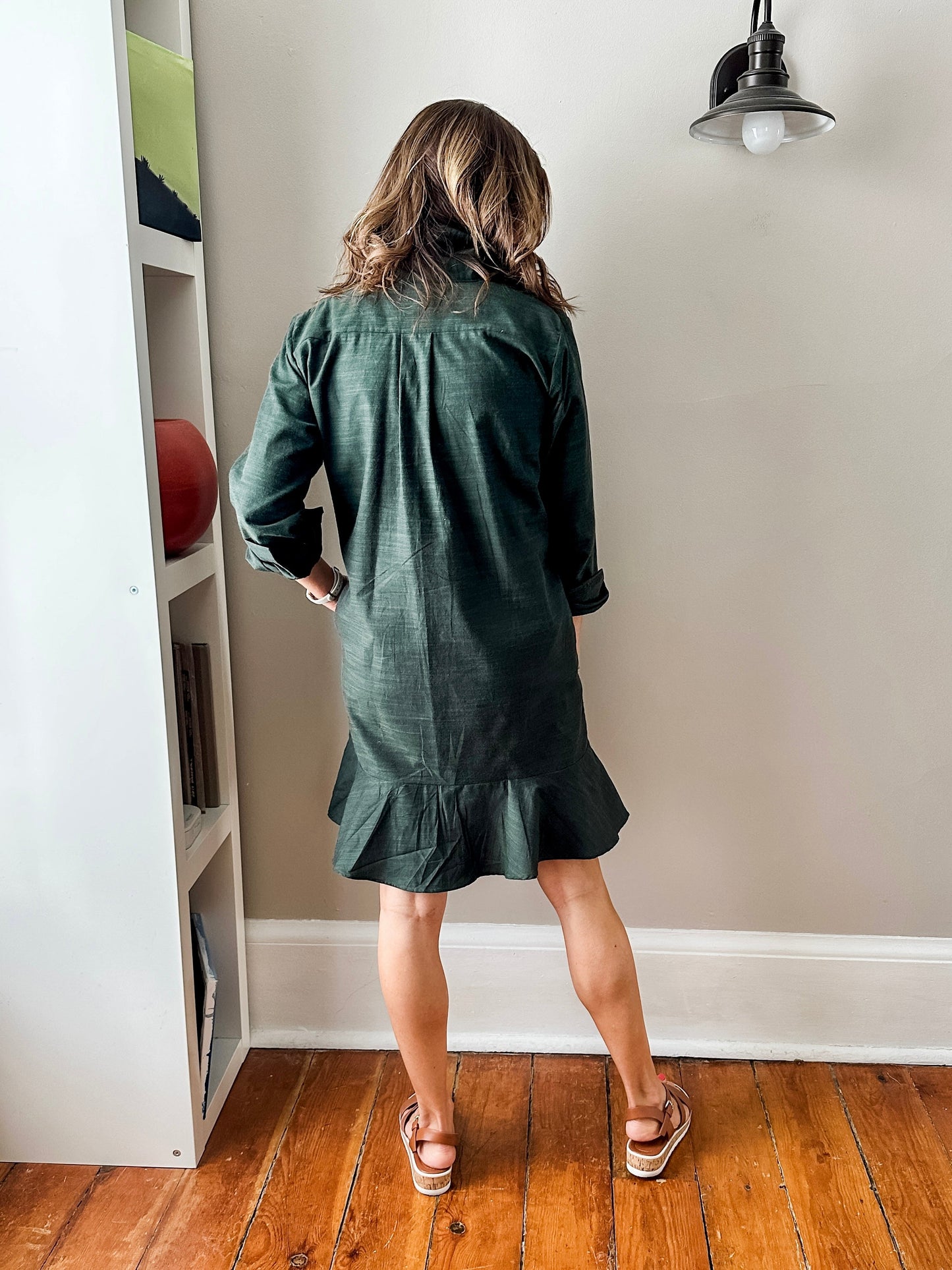 Linen Shirt Dress with Bottom Ruffle