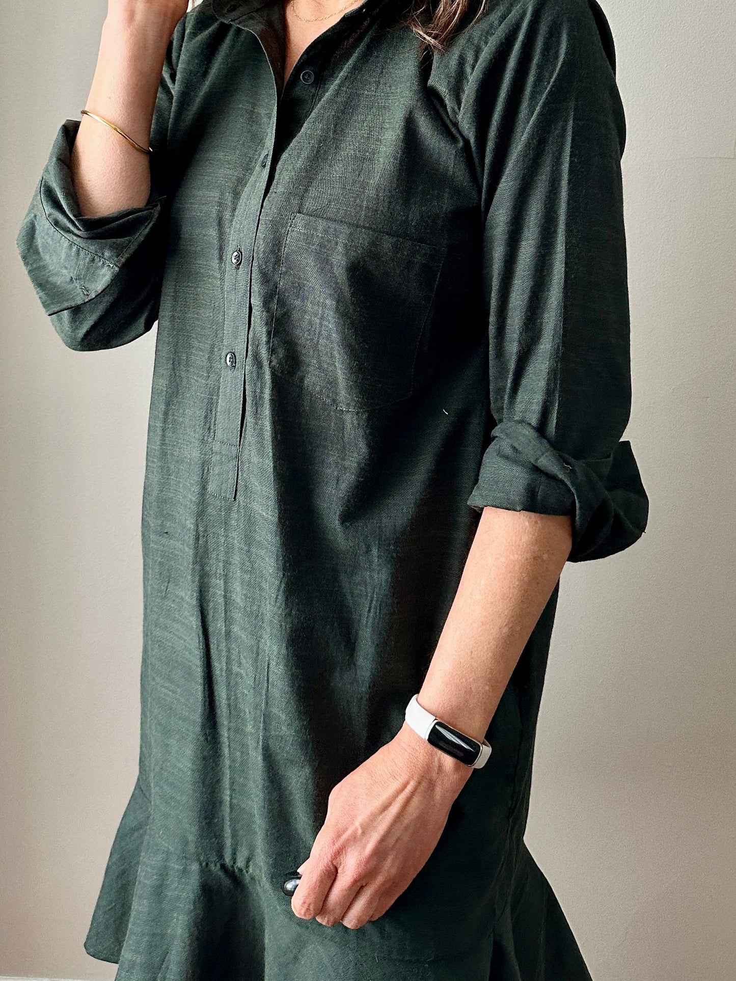 Linen Shirt Dress with Bottom Ruffle