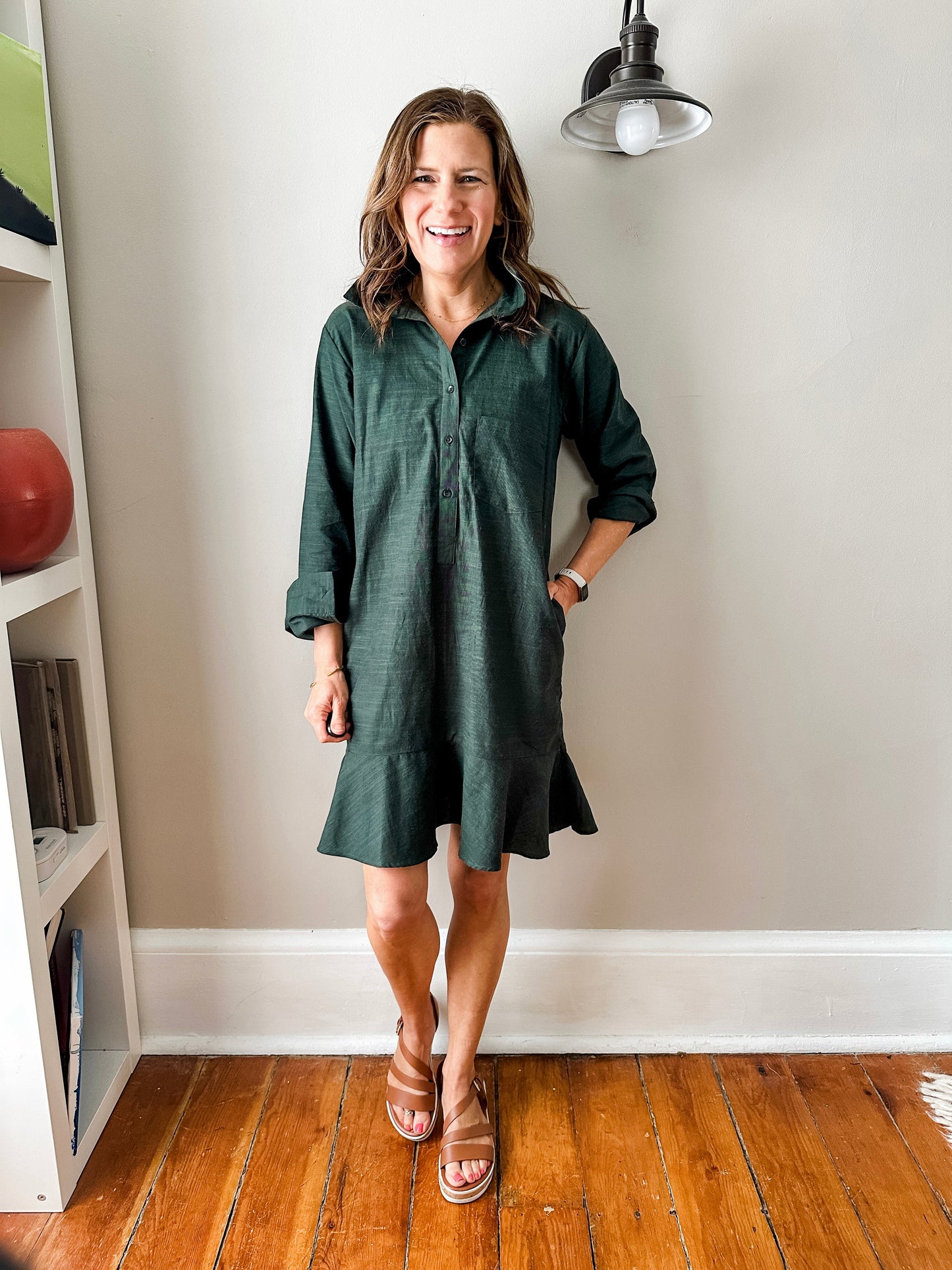 Linen Shirt Dress with Bottom Ruffle