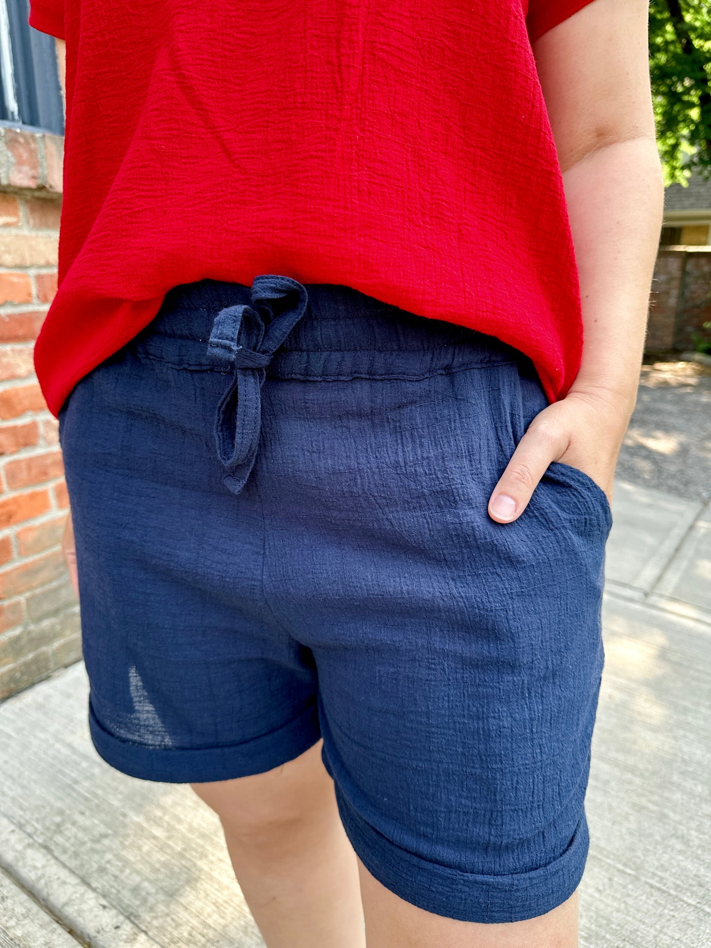 Crinkle Cotton Gauze Pull-On Short