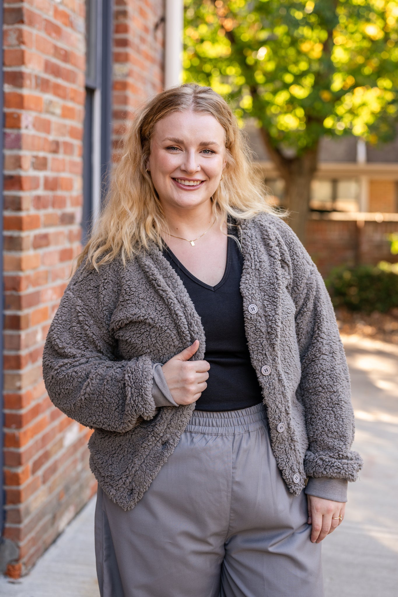 Sherpa Button-Front Cardigan