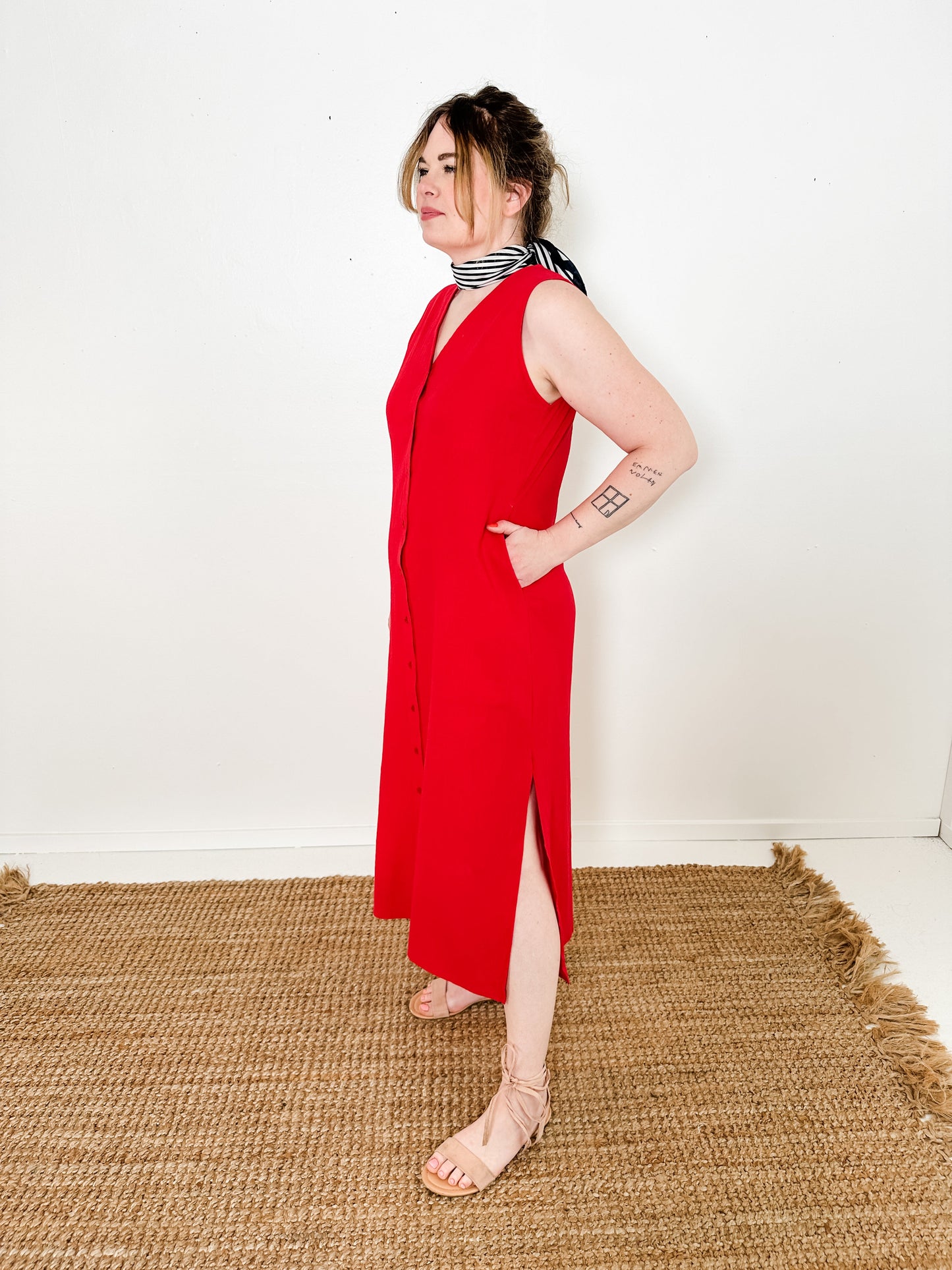 Sleeveless Button-Up Linen Dress