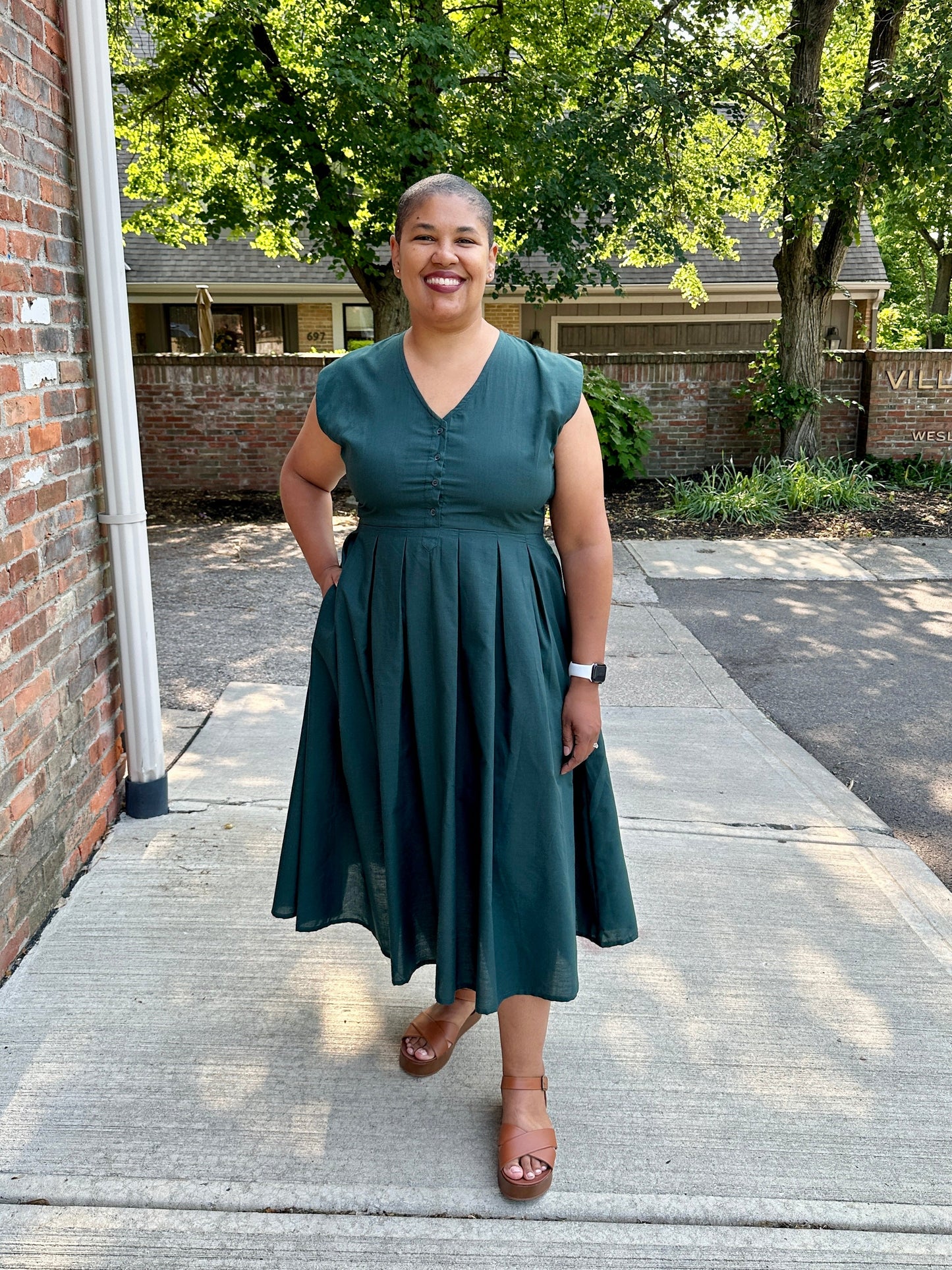 Jewel Button-Front Midi Dress