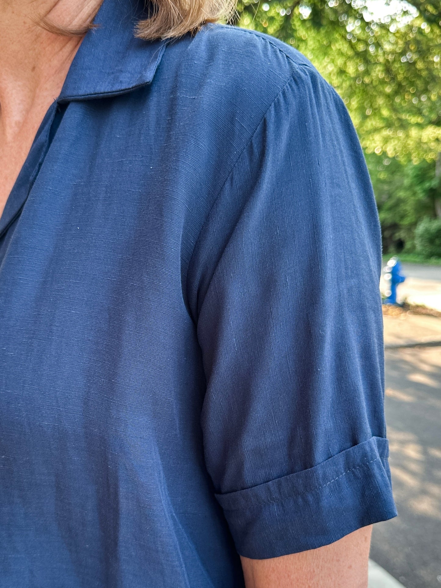 Open Collar V-Neck Button-up Blouse