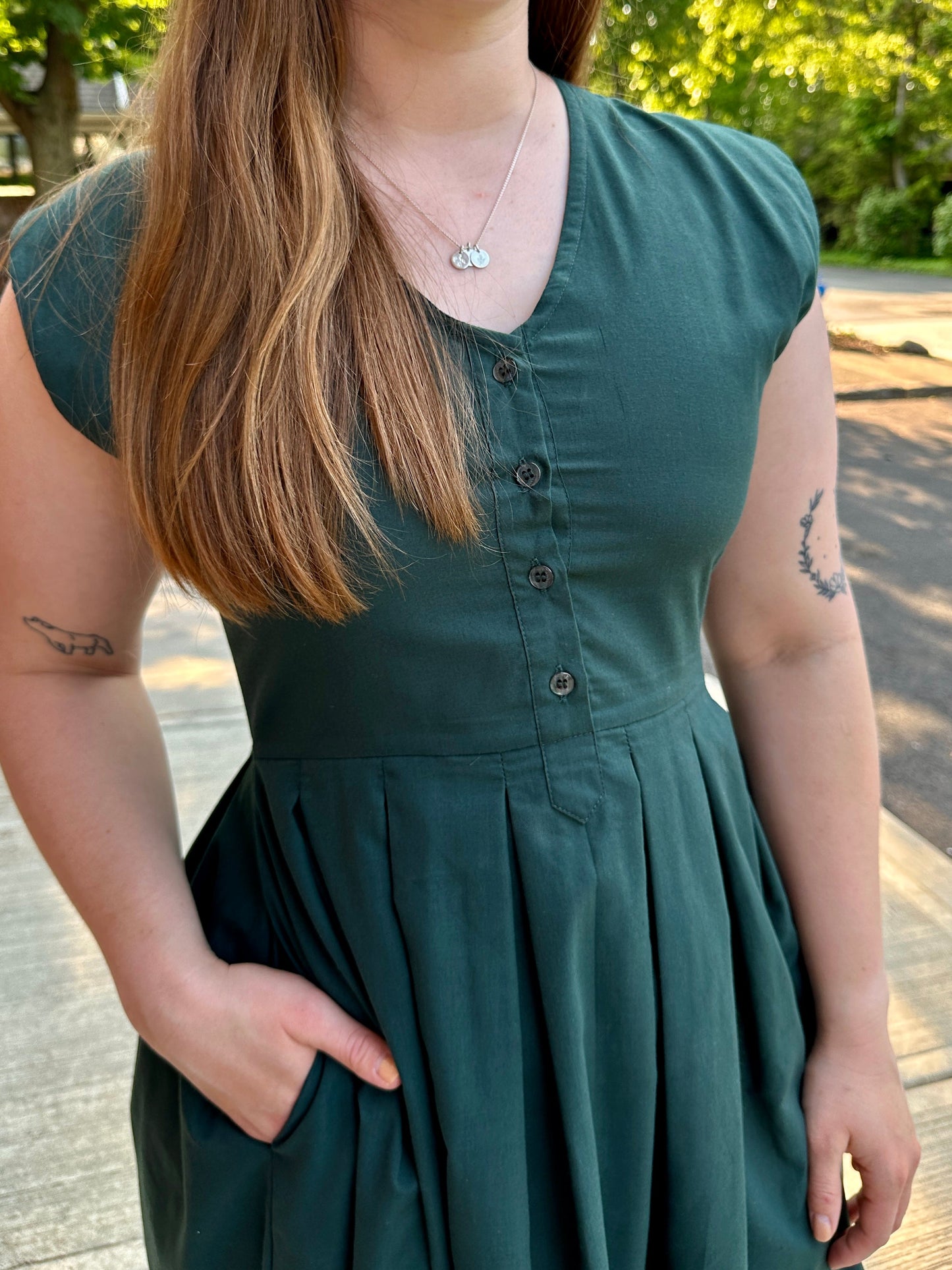 Jewel Button-Front Midi Dress