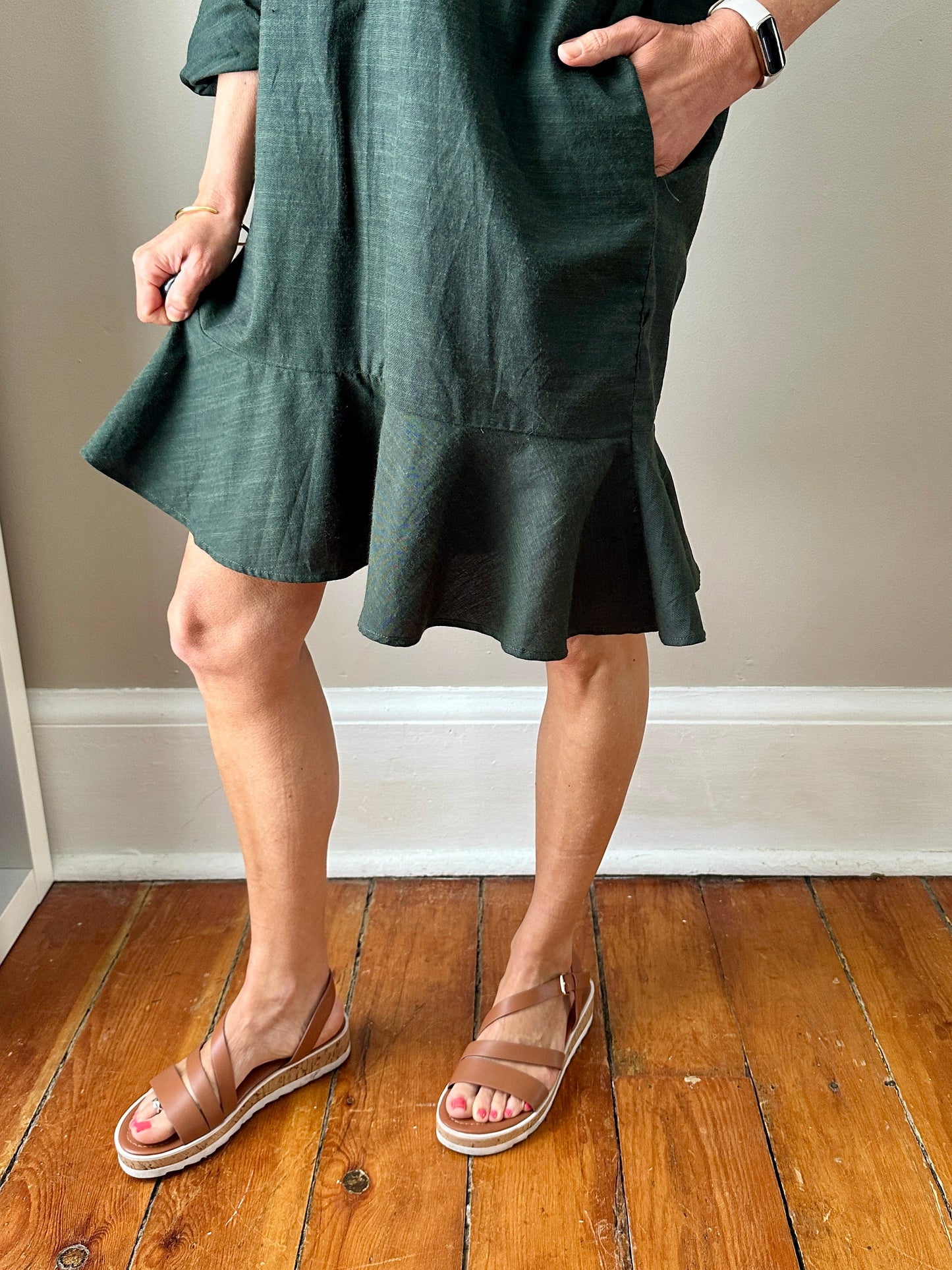 Linen Shirt Dress with Bottom Ruffle