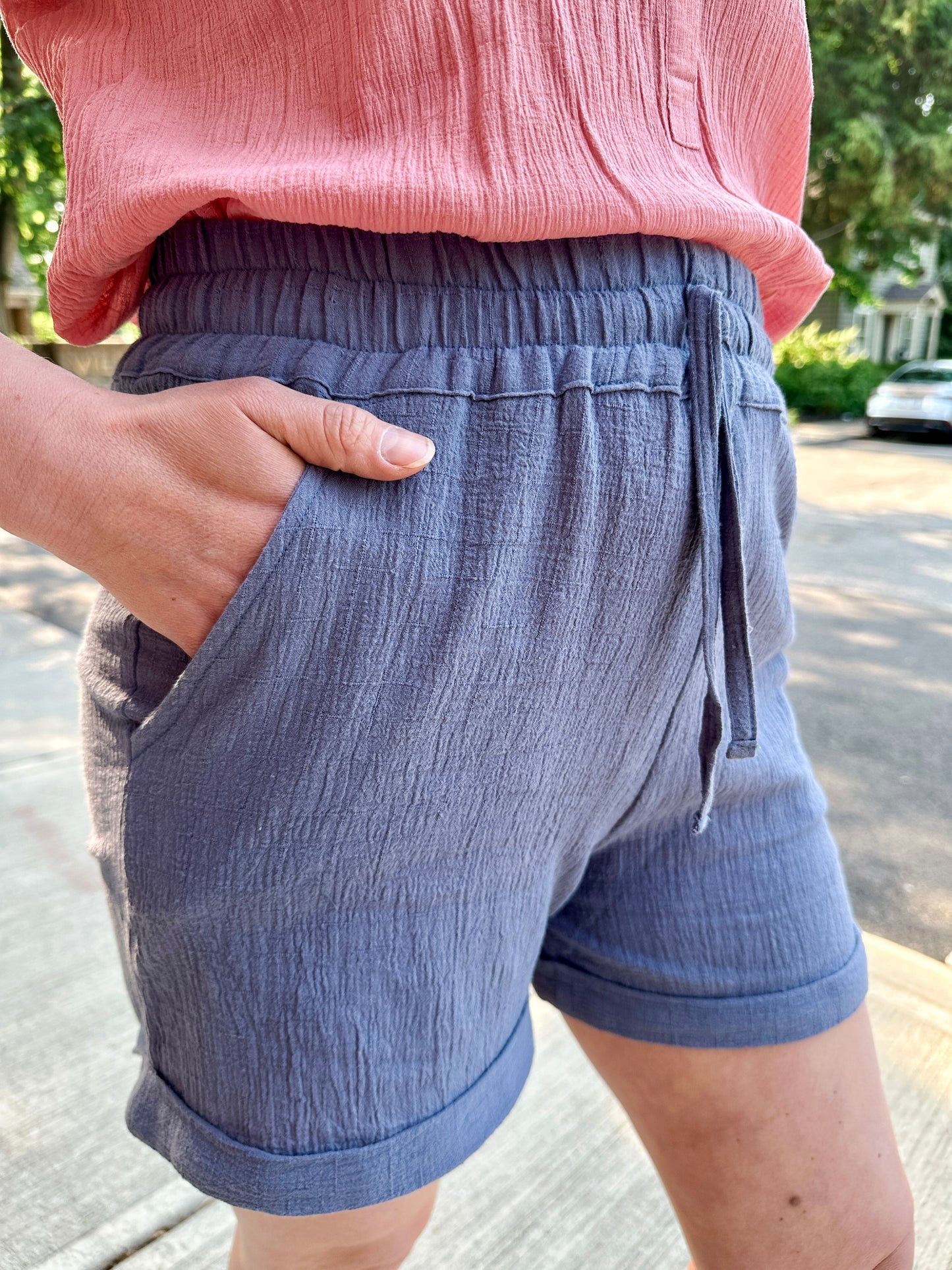 Crinkle Cotton Gauze Pull-On Short