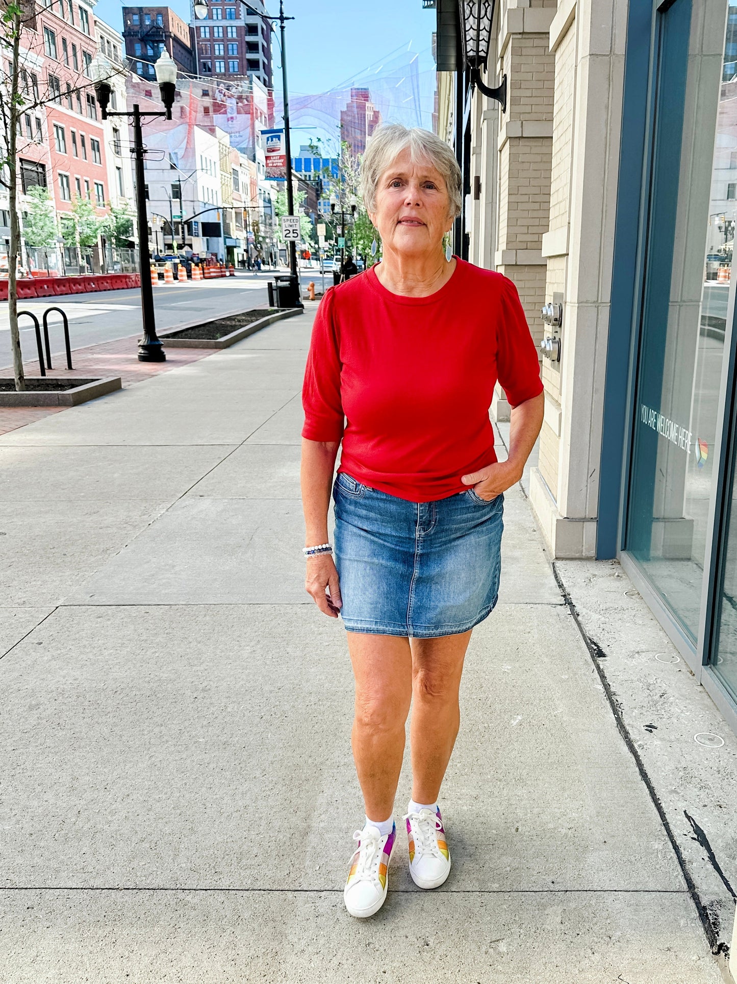 elbow sleeve jersey top