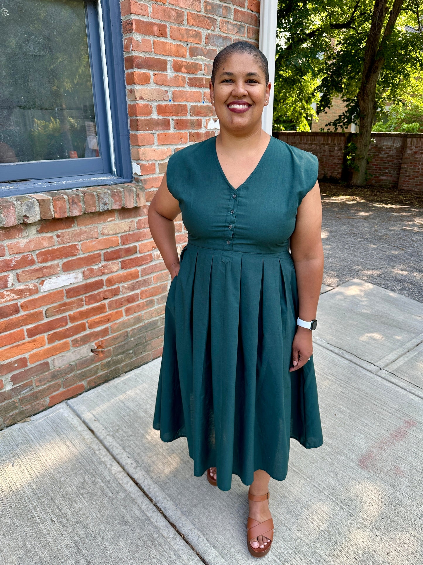 Jewel Button-Front Midi Dress