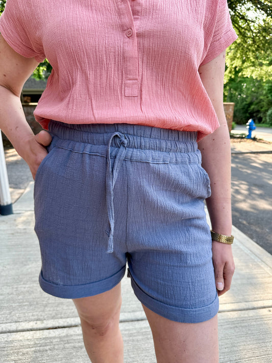 Crinkle Cotton Gauze Pull-On Short