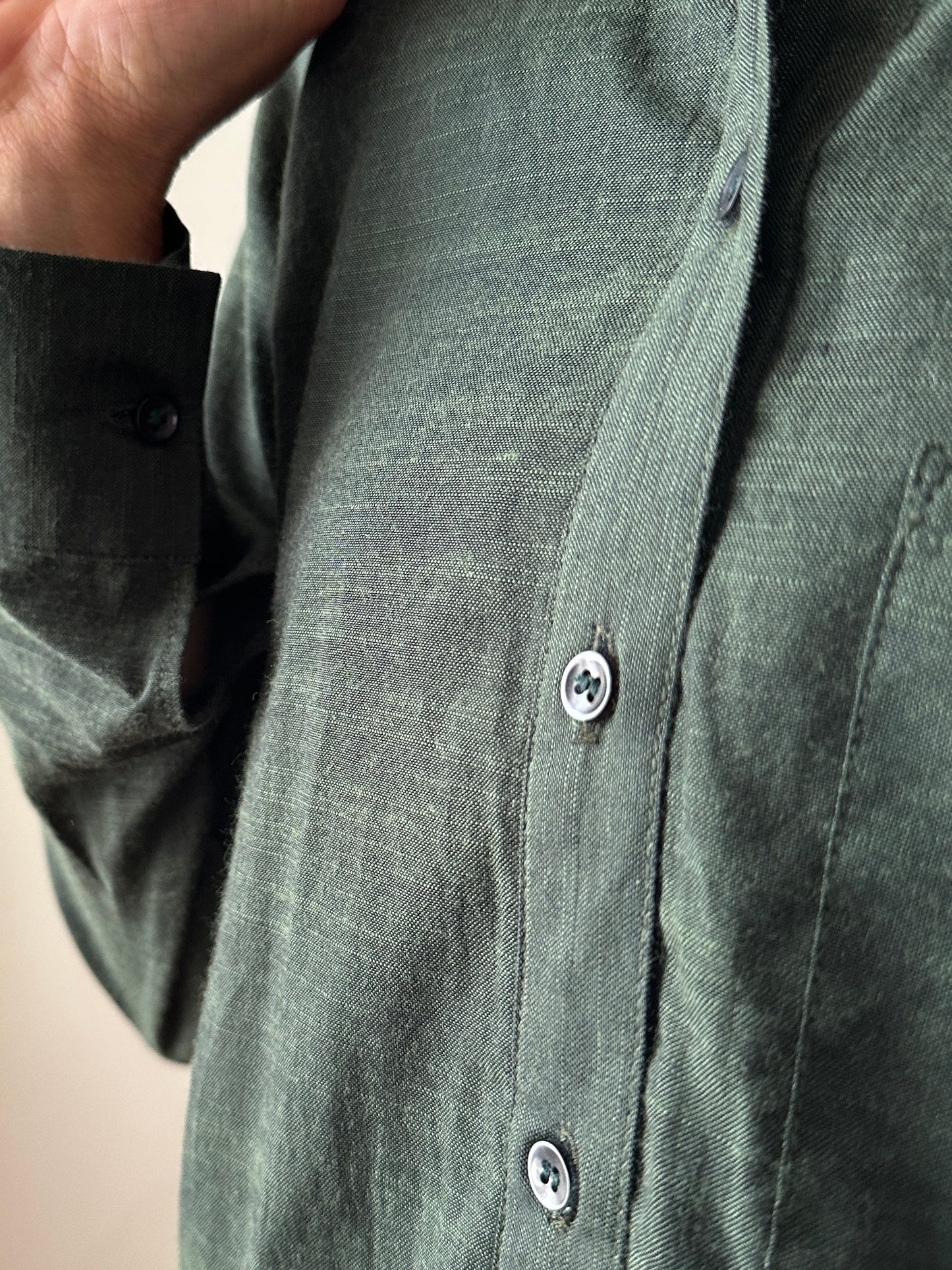 Linen Shirt Dress with Bottom Ruffle
