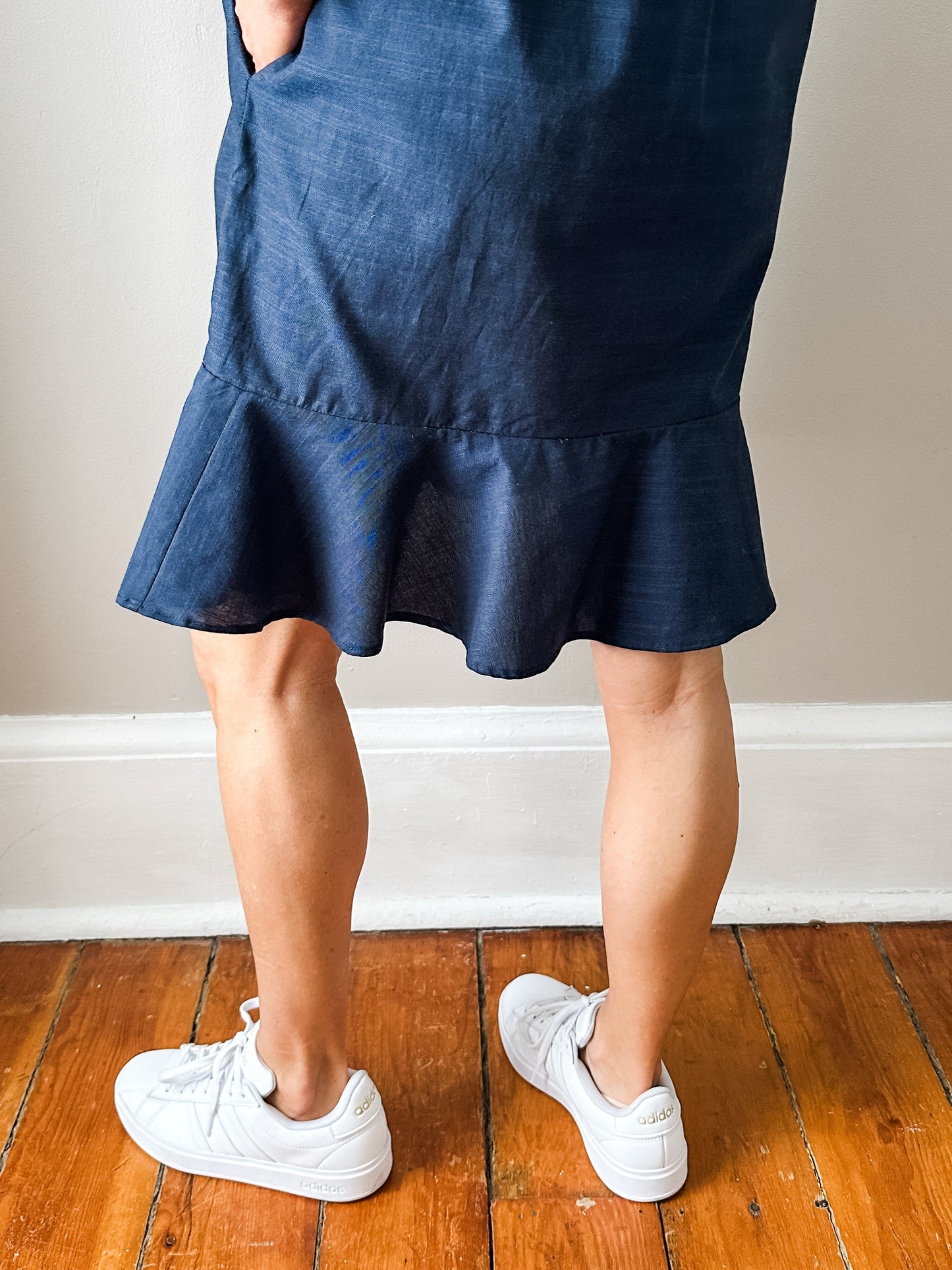 Linen Shirt Dress with Bottom Ruffle
