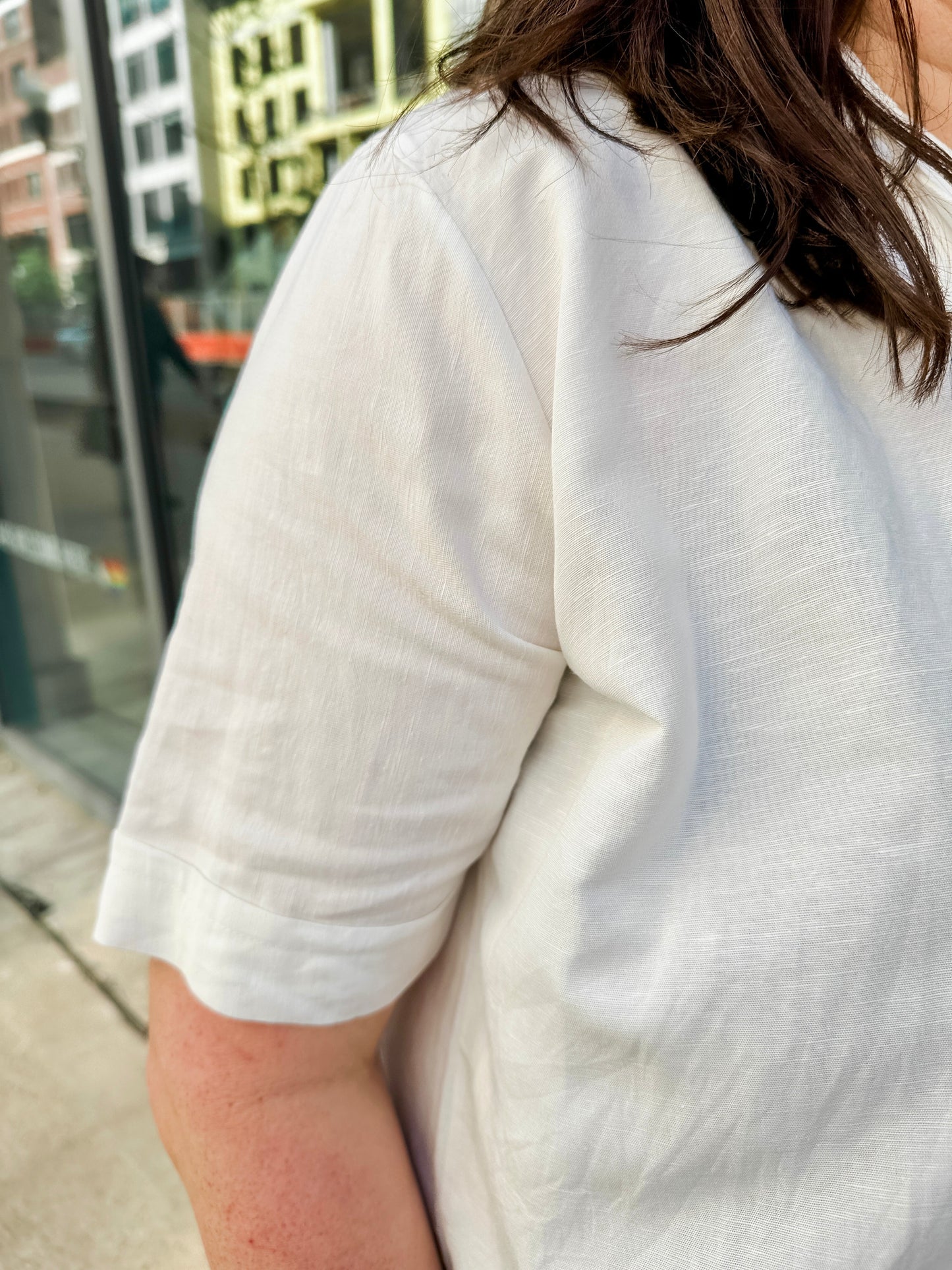 Open Collar V-Neck Button-up Blouse