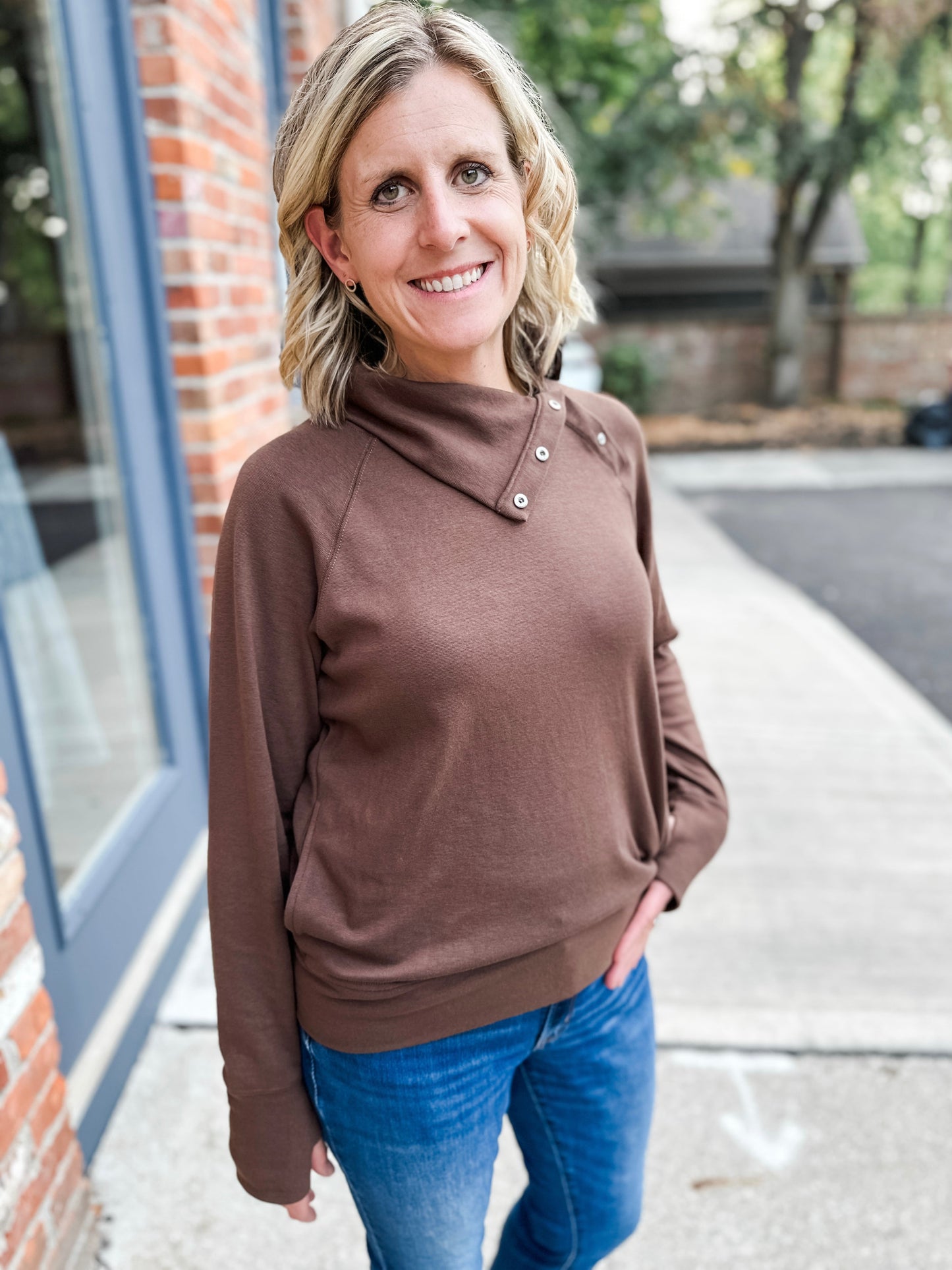 Fold Over Snap Mock Neck