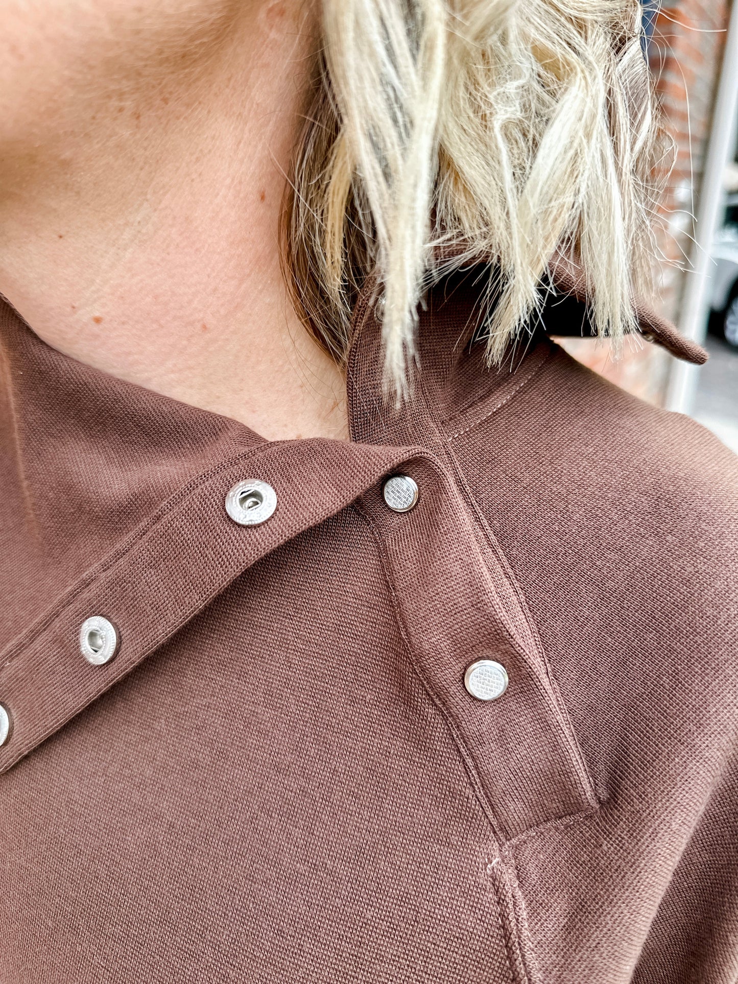 Fold Over Snap Mock Neck