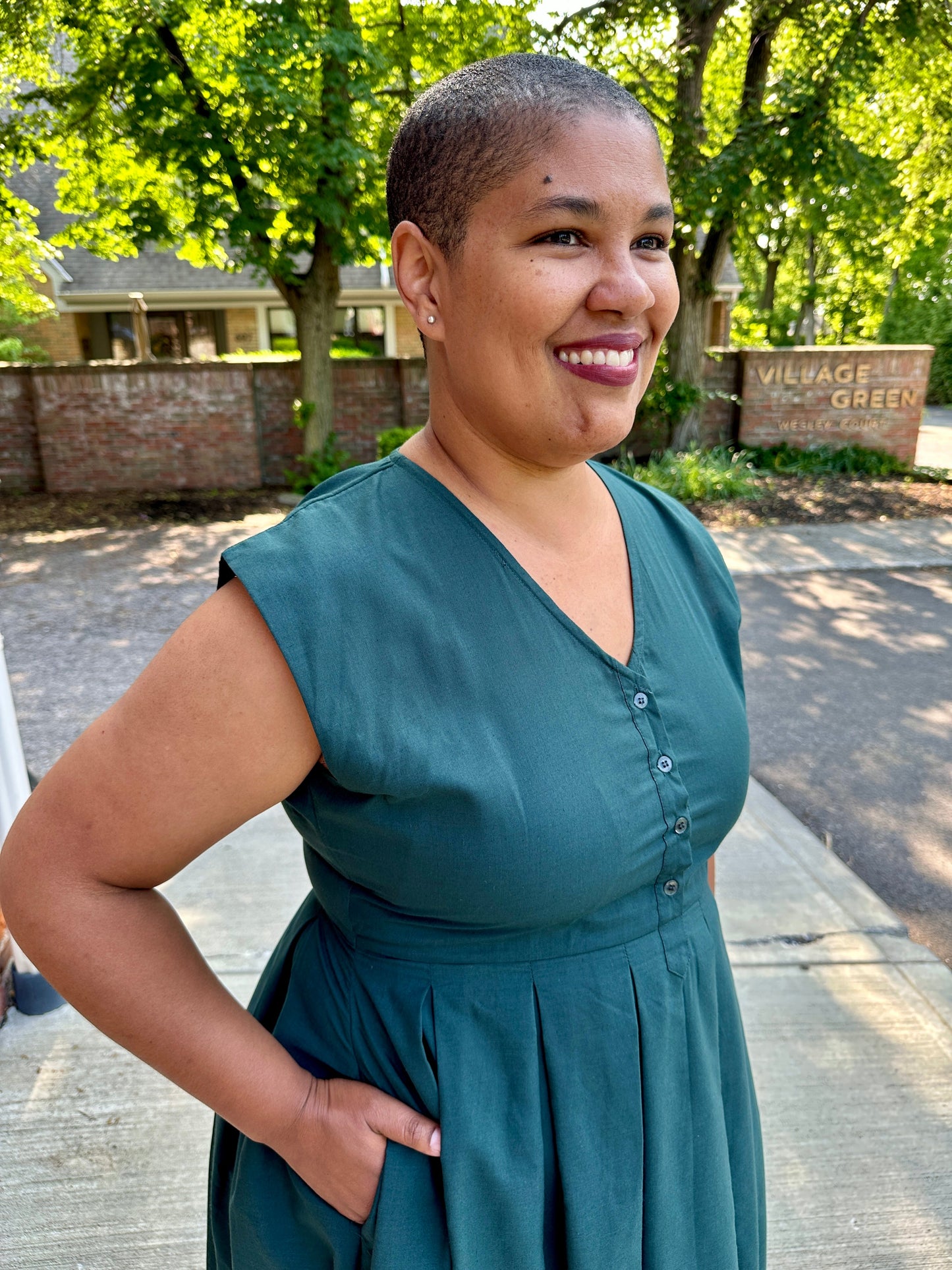 Jewel Button-Front Midi Dress