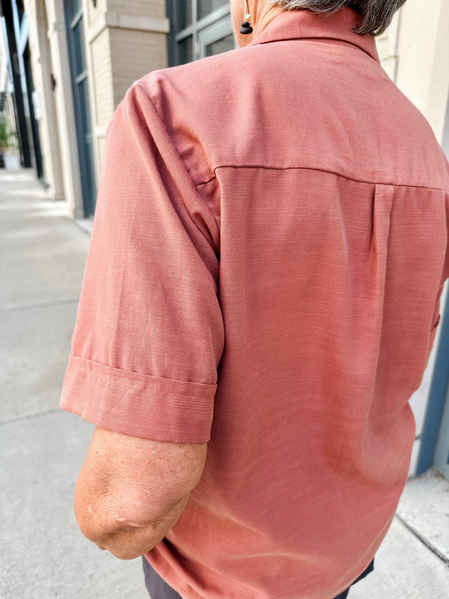 Open Collar V-Neck Button-up Blouse