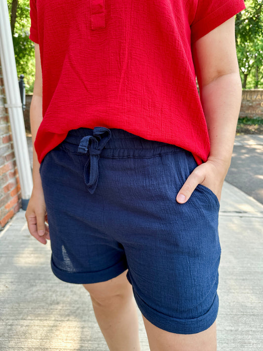 Crinkle Cotton Gauze Pull-On Short