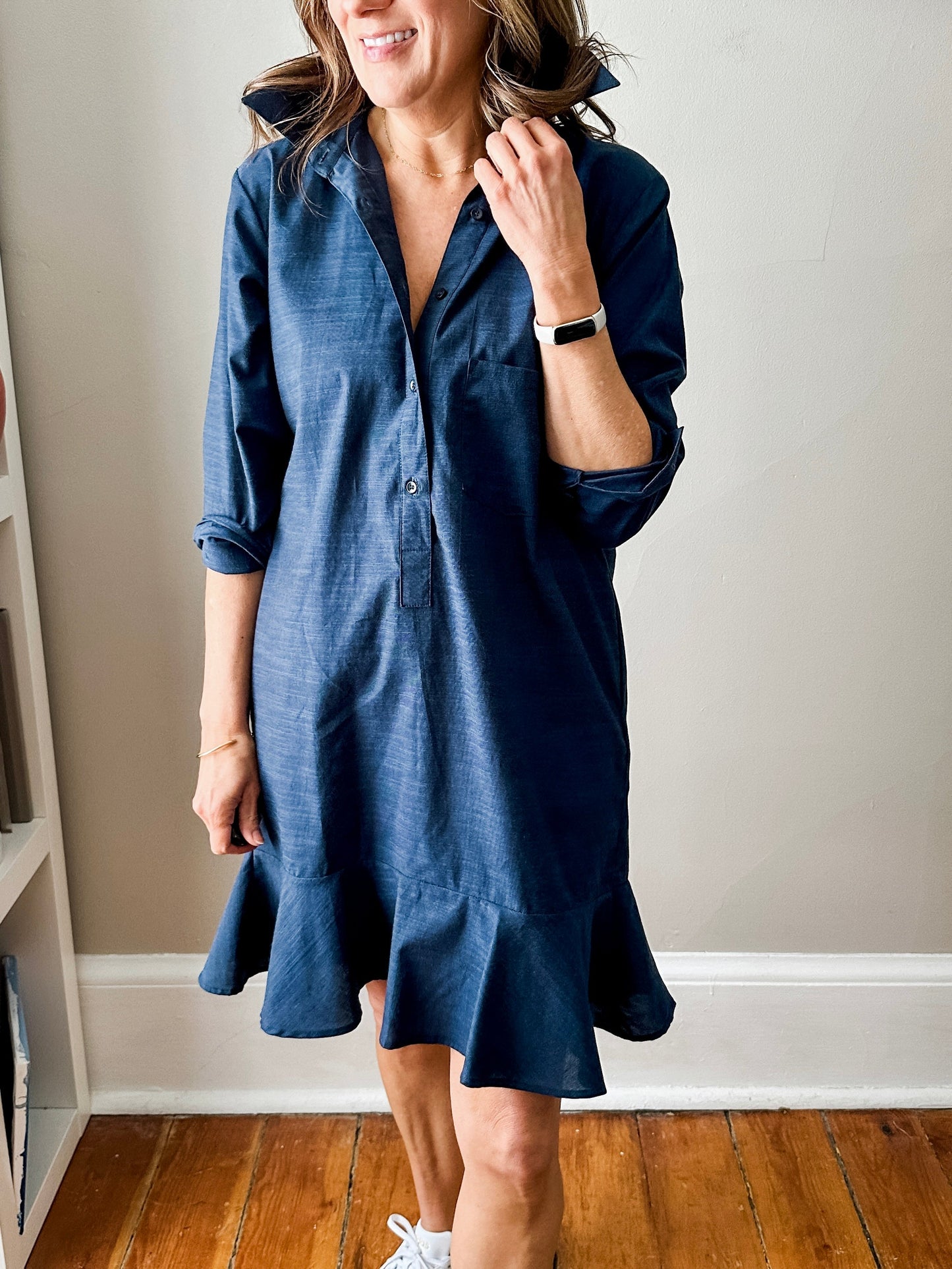 Linen Shirt Dress with Bottom Ruffle