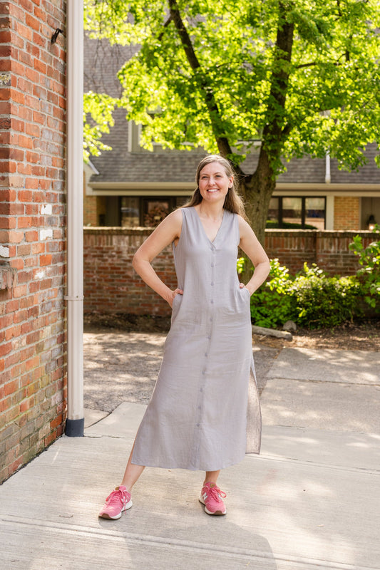 Sleeveless Button-Up Linen Dress