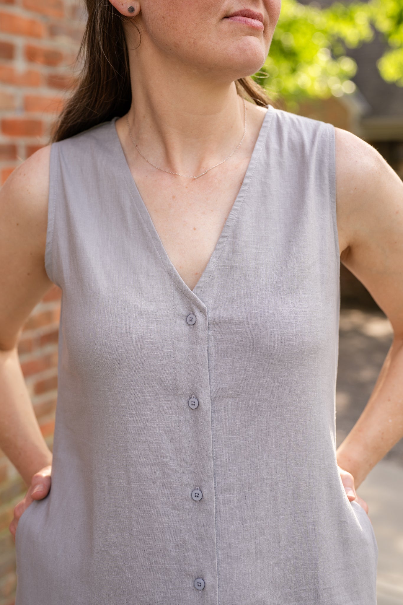 Sleeveless Button-Up Linen Dress