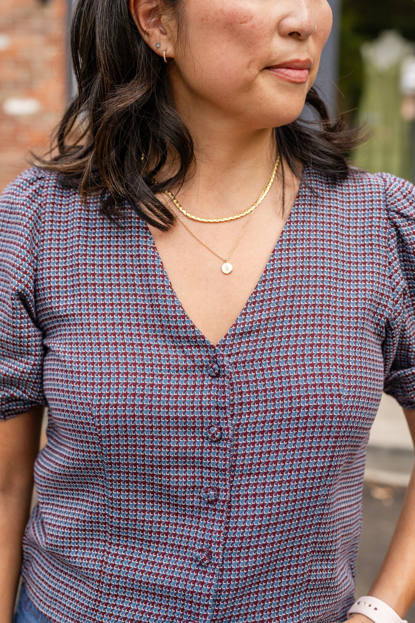 Button Front V-Neck Shirt