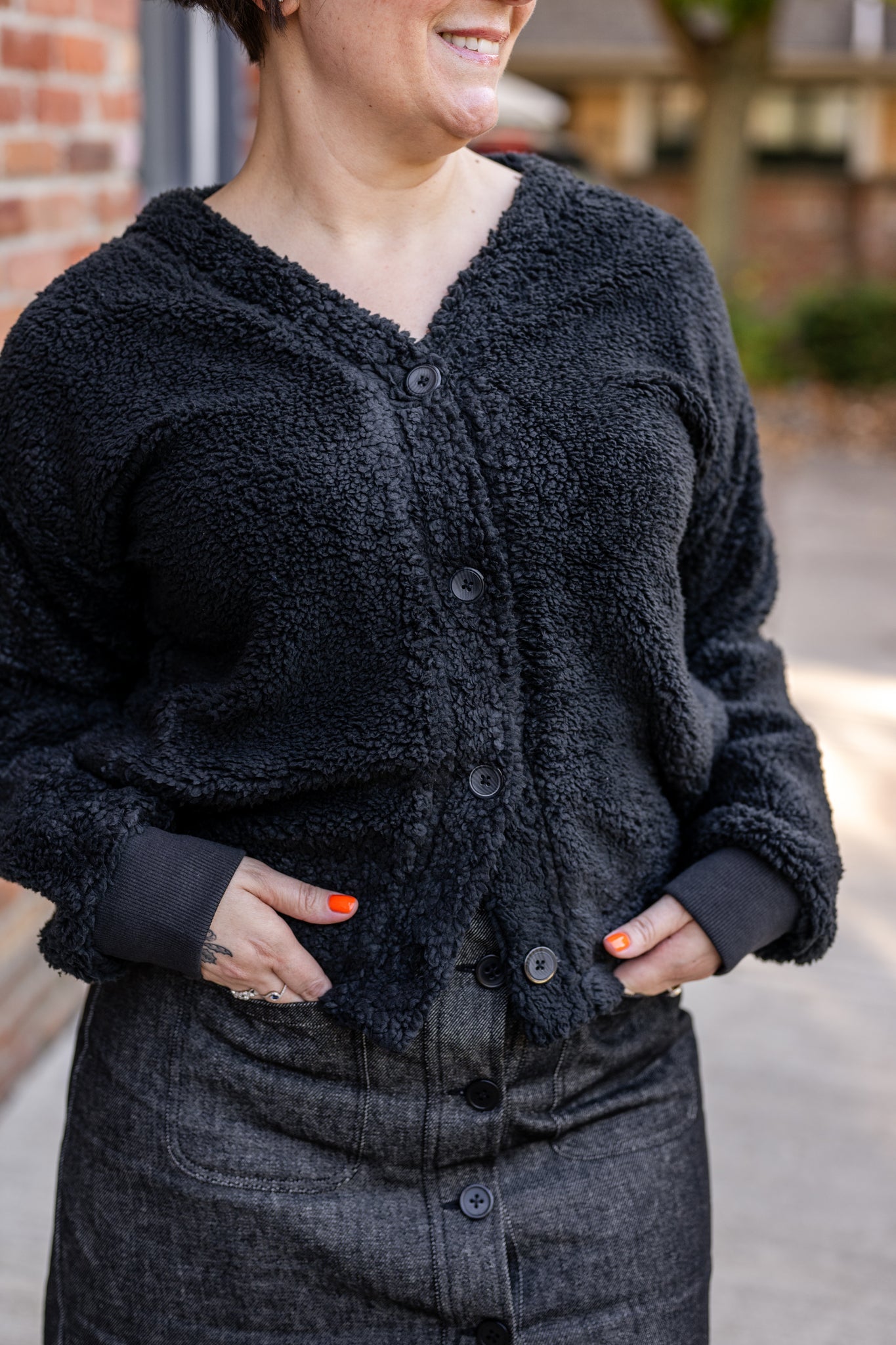 Sherpa Button-Front Cardigan